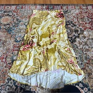 Anthropologie chartreuse marbled midi skirt